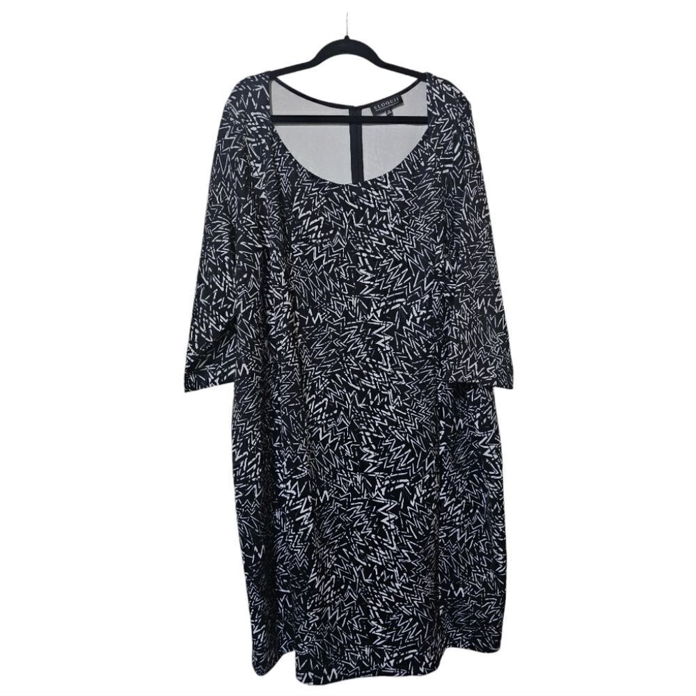 ELOQUII Abstract Black & White‎ Scuba Shift Dress - Size 28